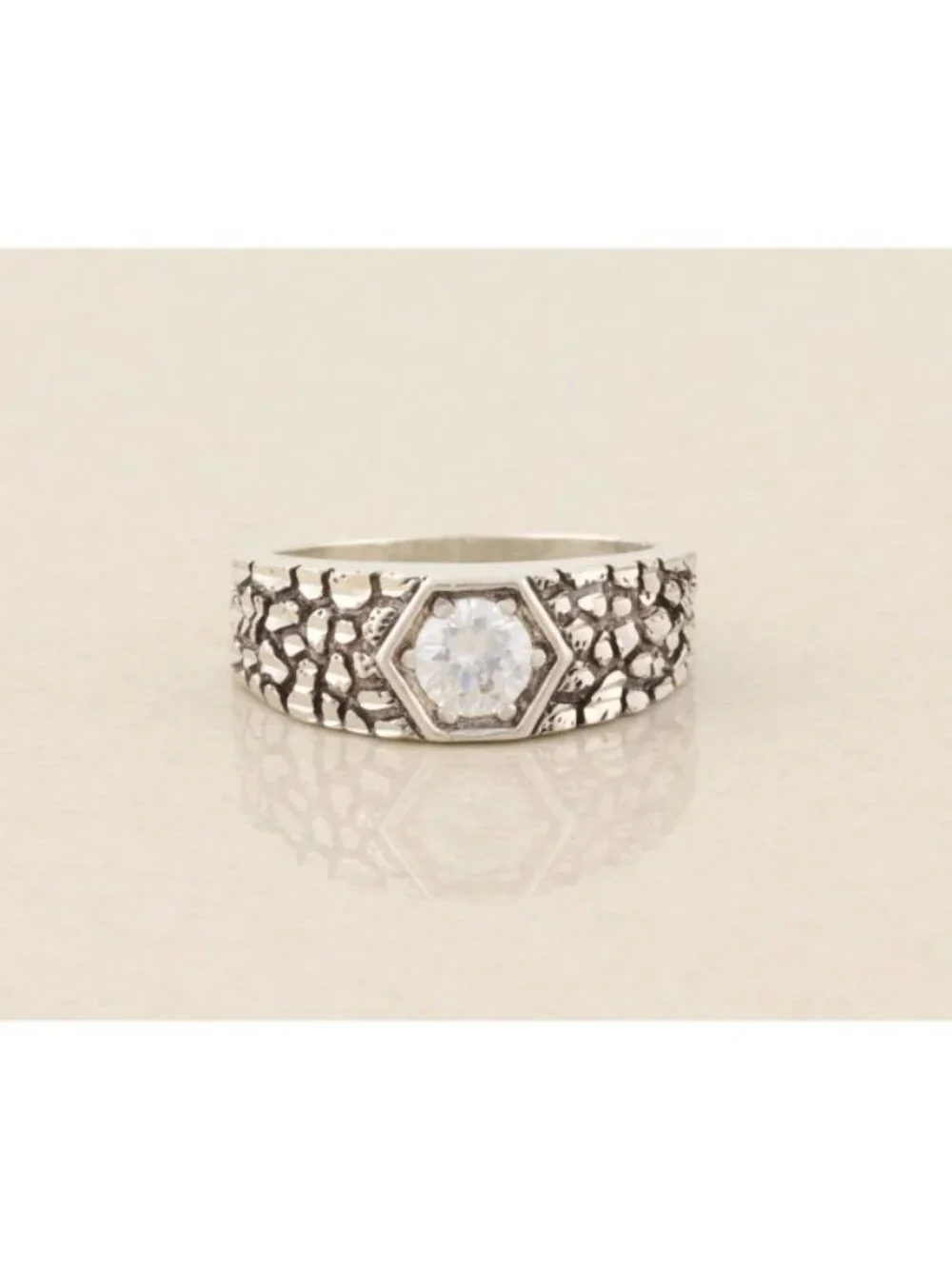 Men's Kabana Sterling Silver Bright Cubic Zirconia CZ Nugget Ring Size 10 1/4
